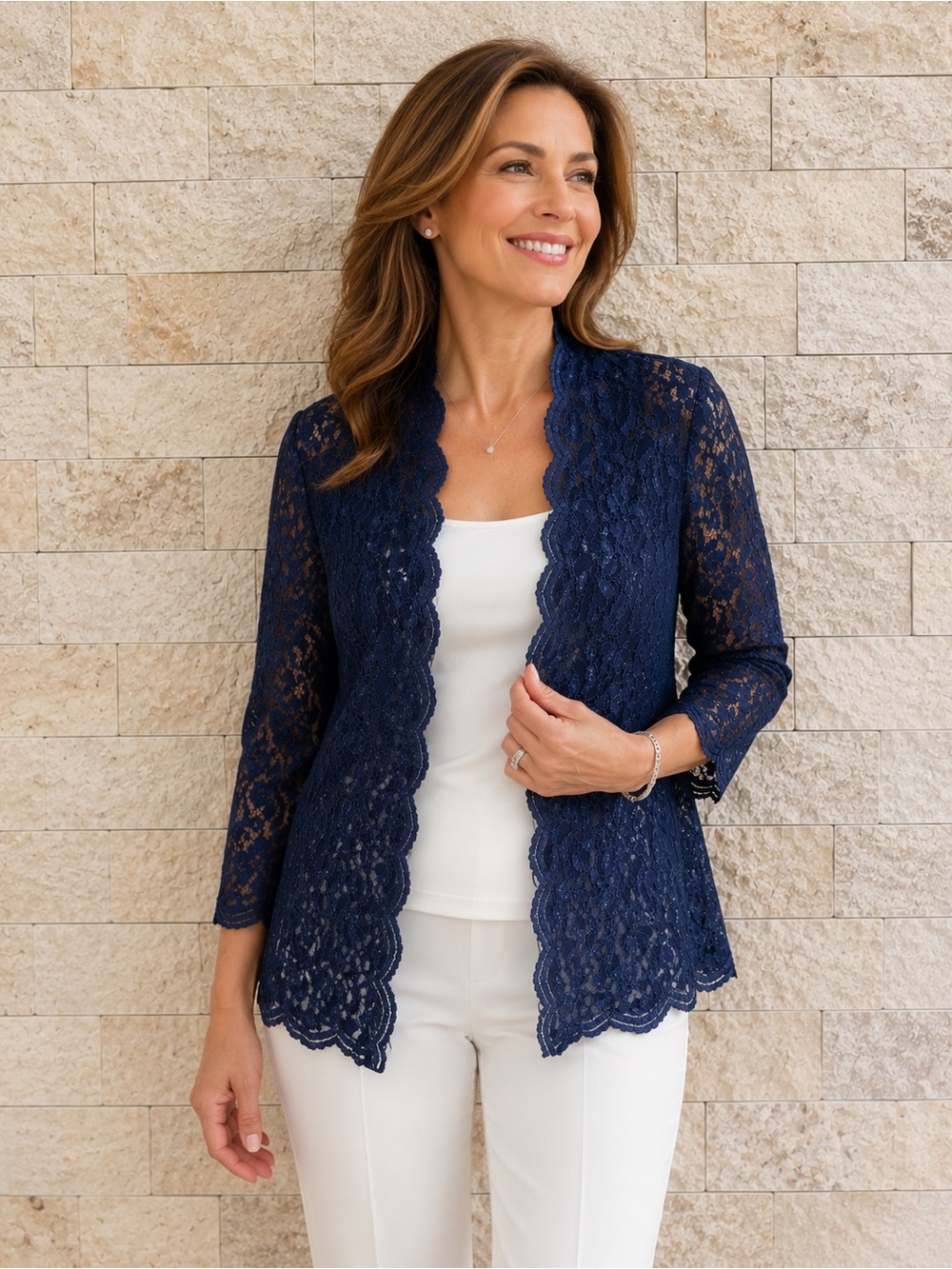 Alex Evenings Navy Lace Jacket with Sheer Floral Lace‎ and sequence 10